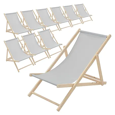 ECD Germany  Garten-Liegestuhl 10er Set Sonnenliege Hellgrau Klappliegestuhl Relaxliege