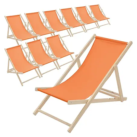 ECD Germany  Garten-Liegestuhl 10er Set Sonnenliege Orange Klappliegestuhl Relaxliege