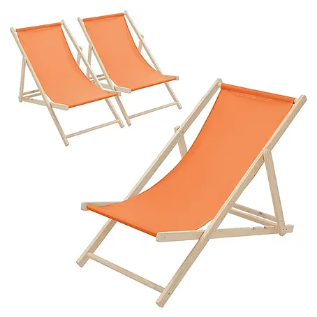 ECD Germany  Garten-Liegestuhl 3er Set Sonnenliege Orange Klappliegestuhl Relaxliege