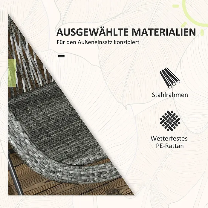 Outsunny Gartenstuhl-Set 3-teilig, mit Tisch -  - Grauer wetterfester PE-Rattan-Stuhl mit Stahlrahmen, für den Außeneinsatz konzipiert.