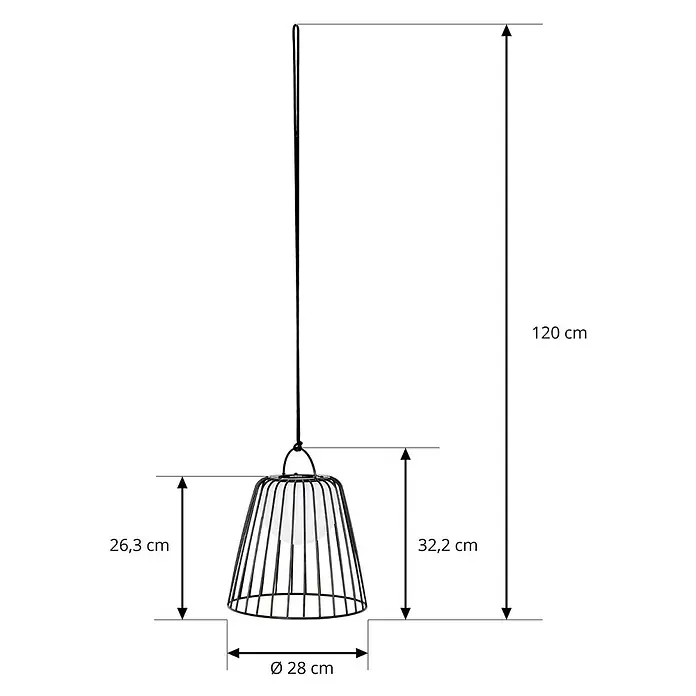 Lindby Außenwand- & Deckenleuchte Levino - schwarz, IP44 - Schwarze Drahtkäfig-Pendelleuchte mit weißer Glühbirne, an einem Kabel aufgehängt.