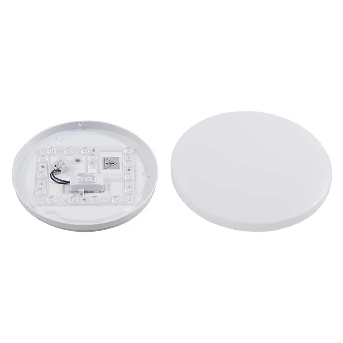 Lindby Außenwand- & Deckenleuchte Doki - weiß / opal, IP44 - Weiße, runde LED-Deckenleuchte mit innerer LED-Anordnung und separater Diffusorabdeckung.