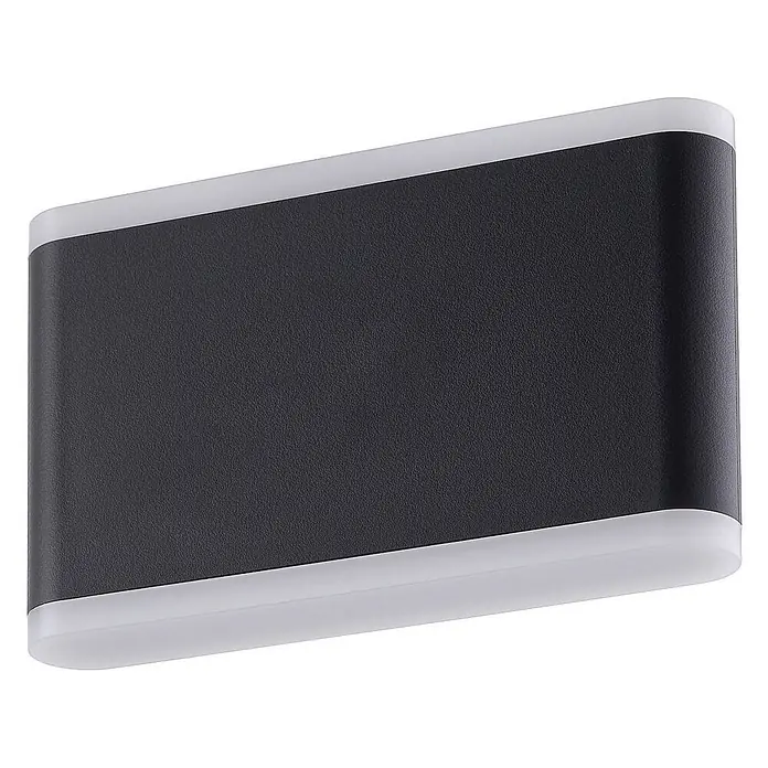 Lindby Außenwandleuchte Elvi - schwarz, IP54 - Moderne, dunkelgraue Wandleuchte mit rechteckigem Design und transluzenten weißen Ober- und Unterteilen.