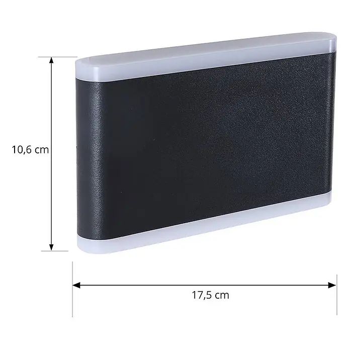 Lindby Außenwandleuchte Elvi - schwarz, IP54 - Rechteckige schwarze Wandleuchte mit strukturierter Oberfläche und weißen, durchscheinenden Diffusoren oben/unten, 10,6 x 17,5 cm.