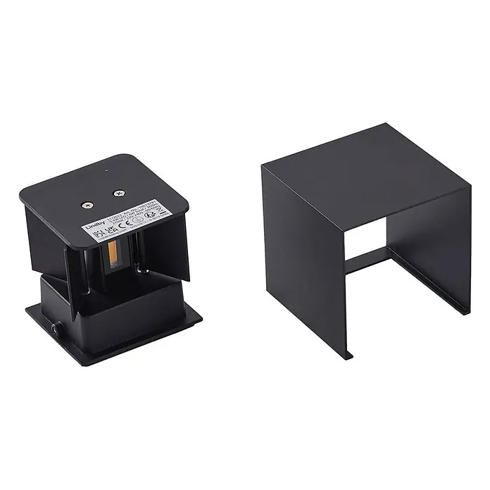 Lindby Außenwandleuchte Nivar - schwarz, IP54 - Schwarze LED-Außenleuchte aus Metall mit separater quadratischer Abdeckung.