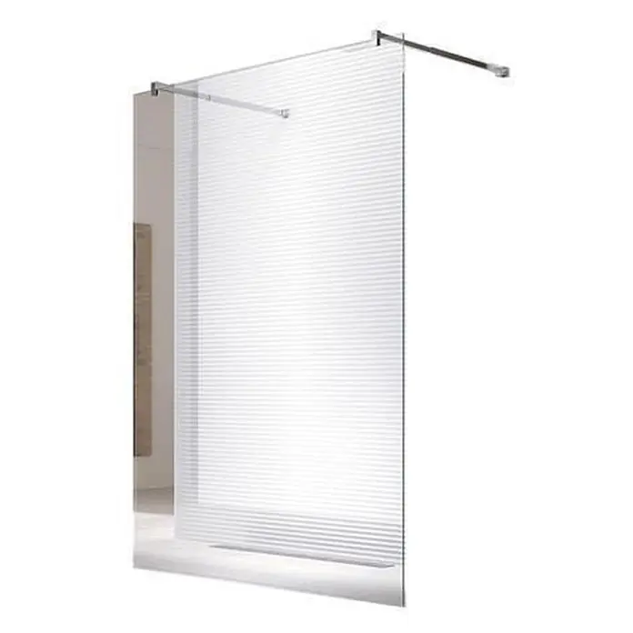 Glaszentrum Hagen Duschwand Jade 158x200 cm Walk in Duschwand Klar - Eloxiert, Farblos - Klare Glasduschwand mit horizontalen Milchglasstreifen und Chrom-Stützstange.