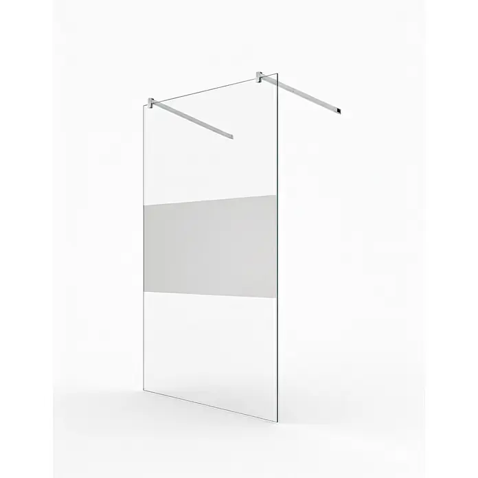 Glaszentrum Hagen Duschwand Glaszentrum Hagen Eva 138x200 cm 10mm Duschwand Satin-M - Eloxiert, Weiß - Klarglas-Duschwand mit mattiertem Sichtschutzstreifen und zwei chromfarbenen Haltestangen.