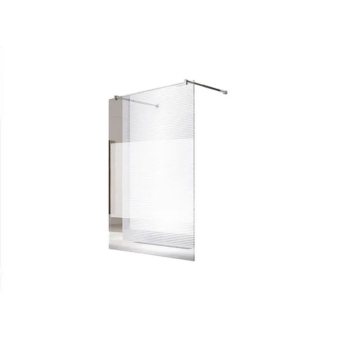 Glaszentrum Hagen Duschwand Glaszentrum Hagen Eva 138x200 cm 10mm Duschwand Satin-M - Eloxiert, Weiß - Transparente Duschwand mit horizontalen mattierten Linien und Chrom-Halterungen für Walk-in-Duschen.