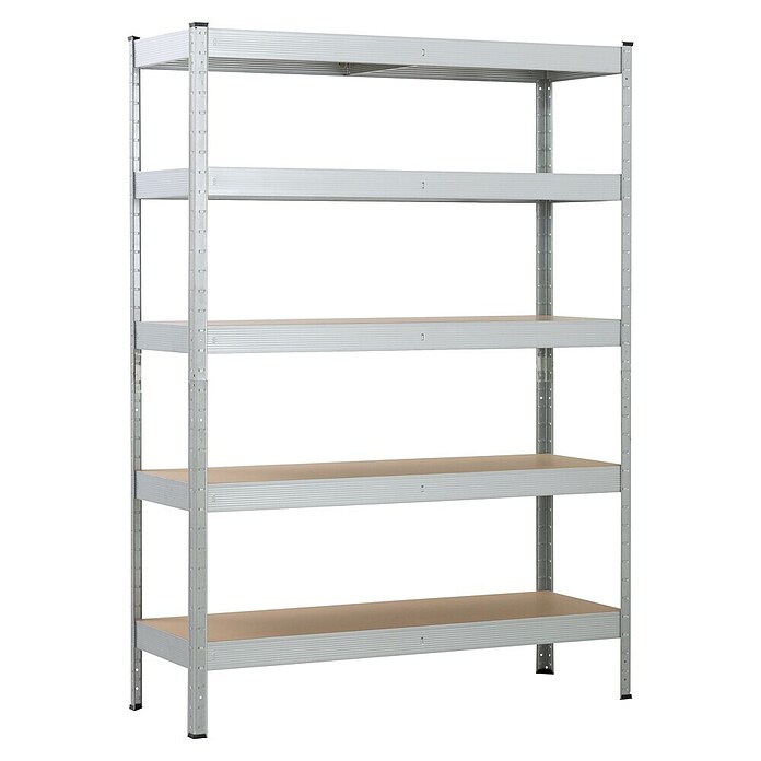 Schulte Schwerlastregal (H x B x T: 180 x 130 x 45 cm, Traglast pro Boden: 150 kg, Anzahl Böden: 5 Stk., Stecken, Silber) | BAUHAUS
