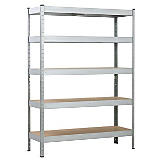 Schulte Schwerlastregal (H x B x T: 180 x 130 x 45 cm, Traglast pro Boden: 150 kg, Anzahl Böden: 5 Stk., Stecken, Silber)