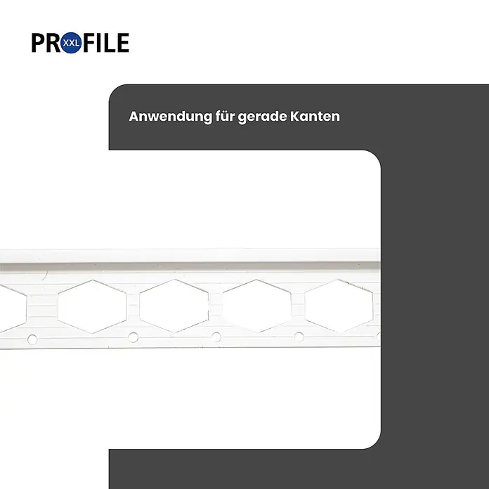 ProfileXXL Kantenschutz für Trockenbau 2,5m Abschlussprofil 25 x 4mm Putzschiene PVC Weiß - Weiß - Weißes Profilband mit sechseckigen Aussparungen für gerade Kanten.