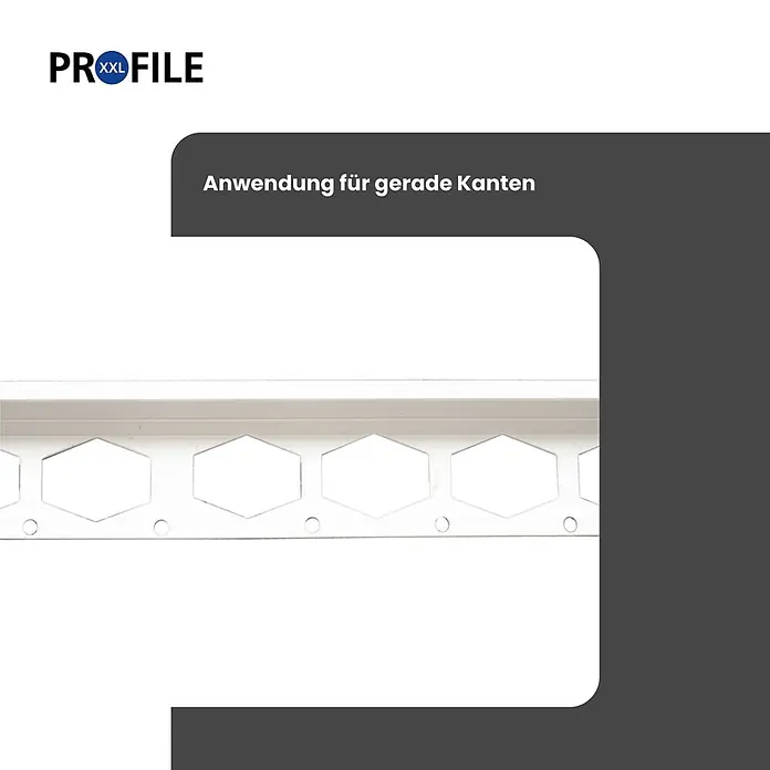 ProfileXXL Kantenschutz für Trockenbau 2,5m Abschlussprofil 25 x 8mm Putzschiene PVC Weiß - Weiß - Helles graues Metallprofil mit sechseckigen Aussparungen und kleinen Löchern, für gerade Kanten.