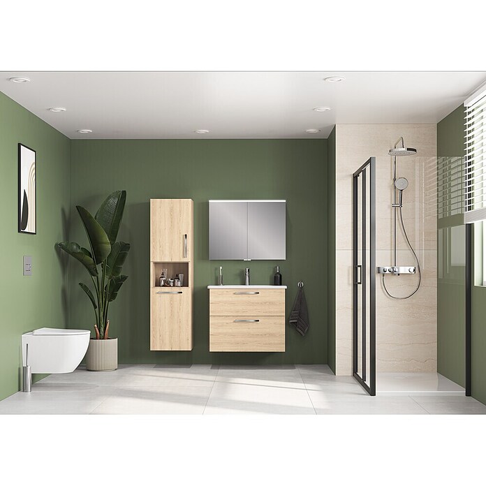 VitrA Bad-Hochschrank Root Flat (B x T x H: 42 x 36 x 155 cm, Eiche Natur, DIN Anschlag: Links) | BAUHAUS