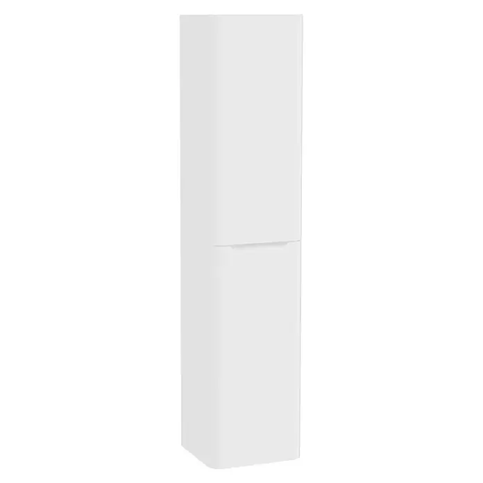 VitrA Integra Round Hochschrank - B x T x H: 40 x 37 x 180 cm, Weiß, DIN Anschlag: Links, Inklusive 4 Glaseinlegeböden - Weißer zweitüriger Kühlschrank für die Küche.