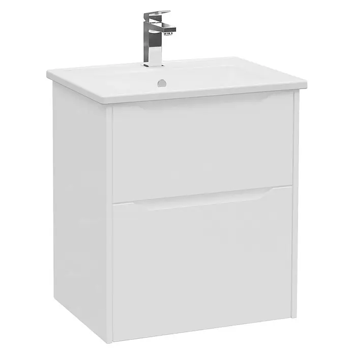 VitrA Integra Square Badmöbel-Set - Gesamtbreite Badmöbel: 60 cm, Weiß, Matt - Weißer Waschtischunterschrank mit integriertem Keramikwaschbecken und modernem Chromhahn.