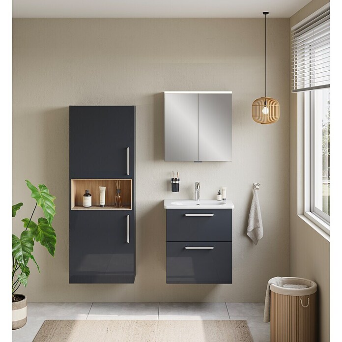 VitrA Bad-Hochschrank Root Flat (B x T x H: 57 x 27 x 155 cm, Anthrazit, DIN Anschlag: Links/Rechts) | BAUHAUS