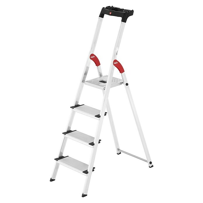 Hailo Stufenstehleiter XXL (Arbeitshöhe: 2,6 m, Anzahl Tritte: 4 Stufen, Tiefe Stufen: 130 mm, Aluminium)