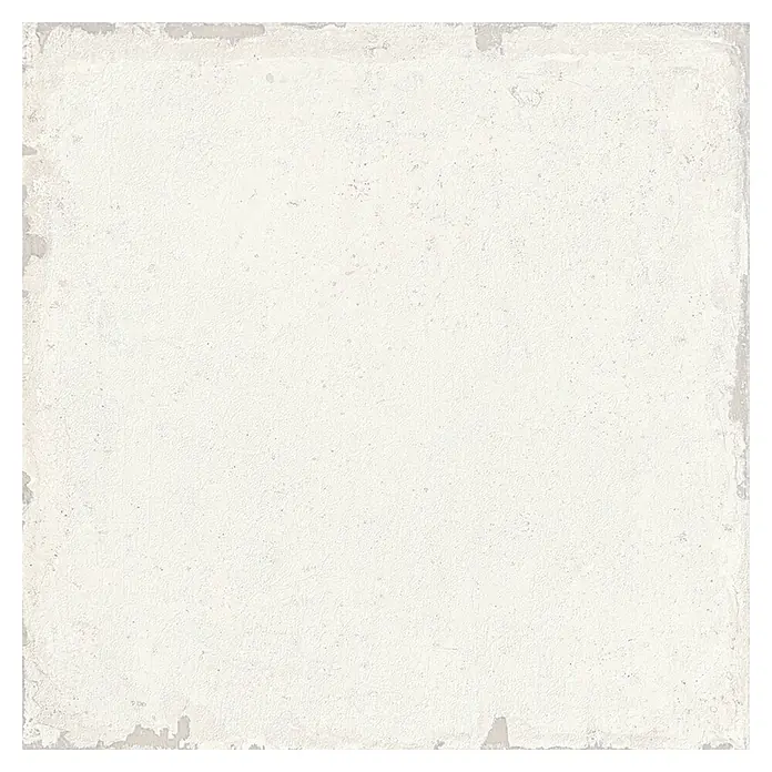 Feinsteinzeugfliese Calma Blanco - 24,8 x 24,8 cm, Weiß, Matt - Helles beiges strukturiertes Quadrat mit rauen, abgenutzten Kanten.