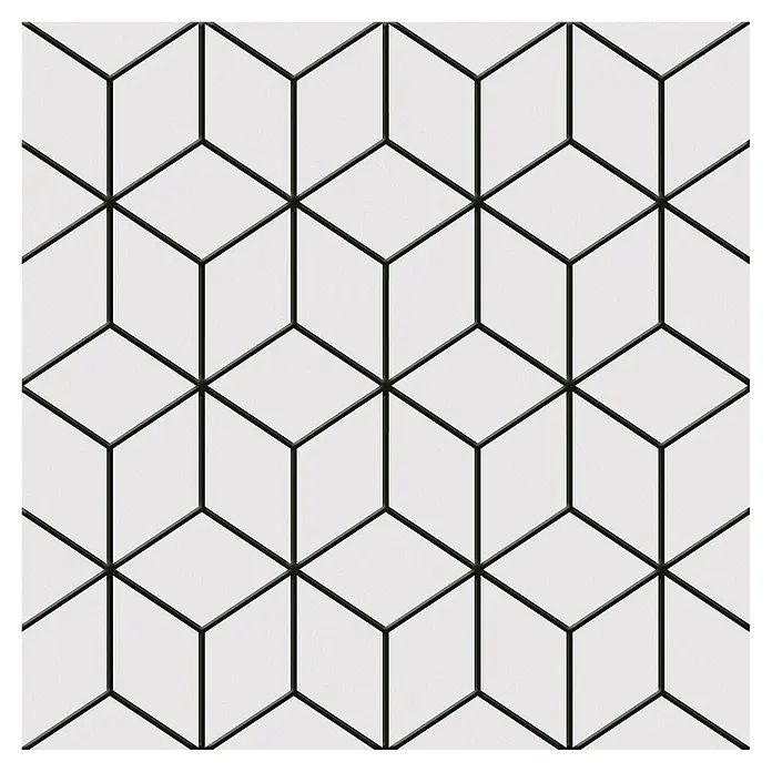 Feinsteinzeugfliese Alhambra - 24,8 x 24,8 cm, Negro, Matt - Schwarz-weißes geometrisches Muster aus ineinandergreifenden isometrischen Würfeln.