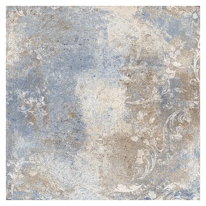 Feinsteinzeugfliese Passion - 24,8 x 24,8 cm, Blau/Beige, Matt - Strukturierte Keramikfliese in melierten Blau-, Beige- und Brauntönen mit dezentem, verblasstem Damastmuster.