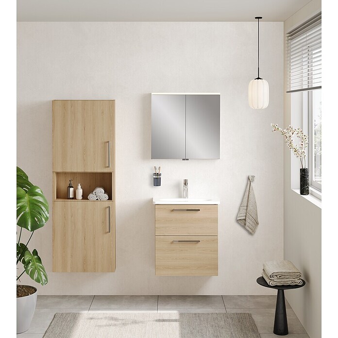 VitrA Bad-Hochschrank Root Flat (B x T x H: 57 x 27 x 155 cm, Eiche Natur, DIN Anschlag: Links/Rechts) | BAUHAUS