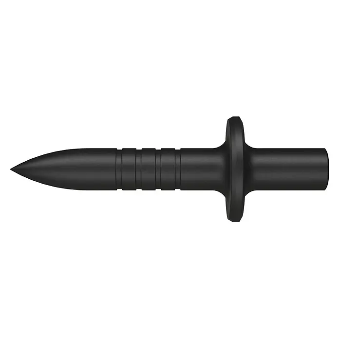 Fischer Fix-Pin Einschlagnagel ED 15 - 15 mm, 200 Stk. - Schwarzer, spitzer Kunststoff-Erdspieß mit geripptem Schaft und kreisförmigem Flansch.