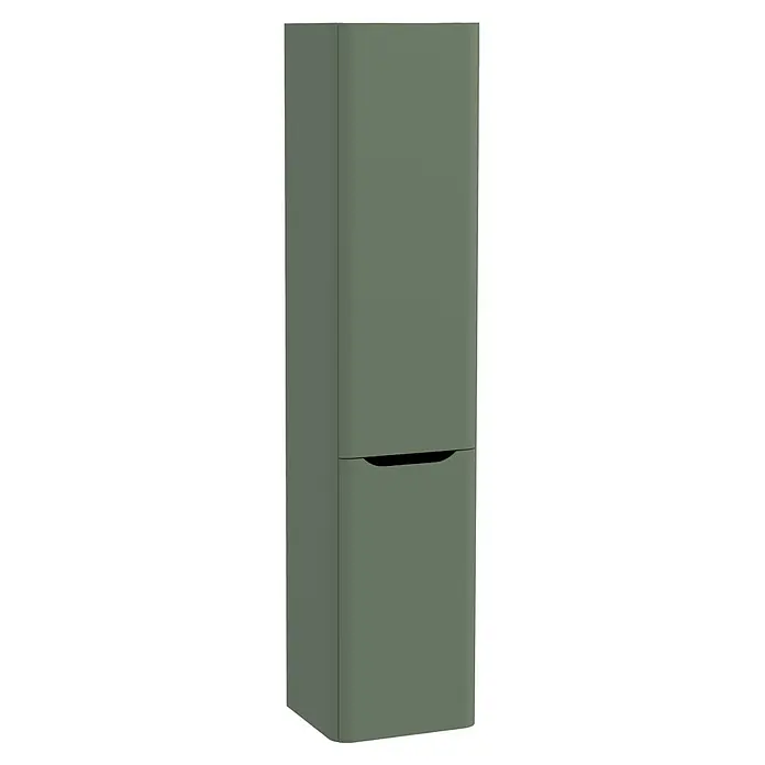 VitrA Hochschrank Integra Round - B x T x H: 40 x 37 x 180 cm, Moosgrün, DIN Anschlag: Links, Inklusive 3 Glasböden und Wäscheklappe - Schlanker, hoher dunkelgrüner Schrank mit zwei Abschnitten und integriertem Griff.