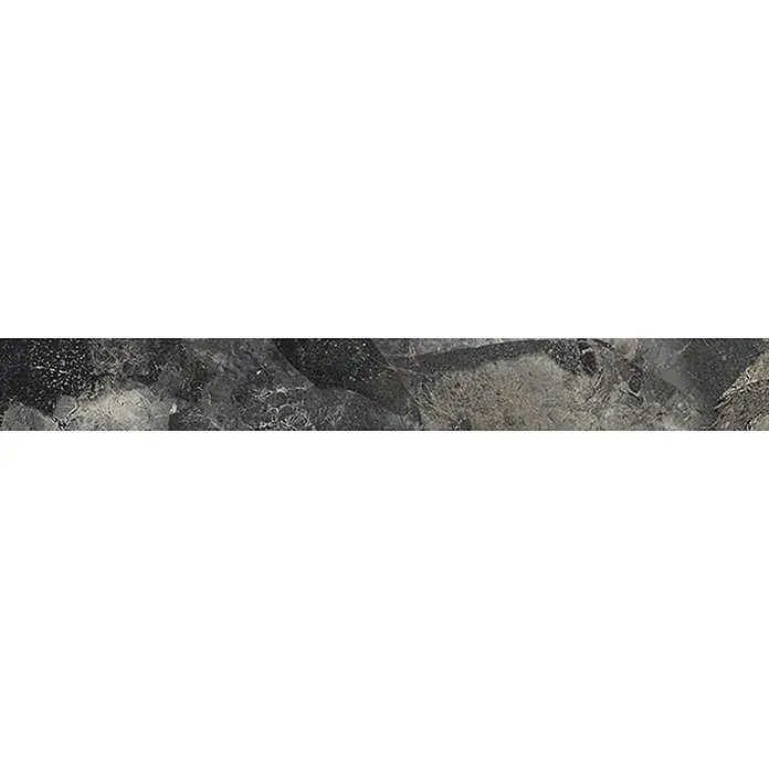 Sockelfliese Monte - 7 x 60 cm, Nero, Matt - Dunkle, texturierte Steinoberfläche mit hellgrauen und weißen Äderungen.