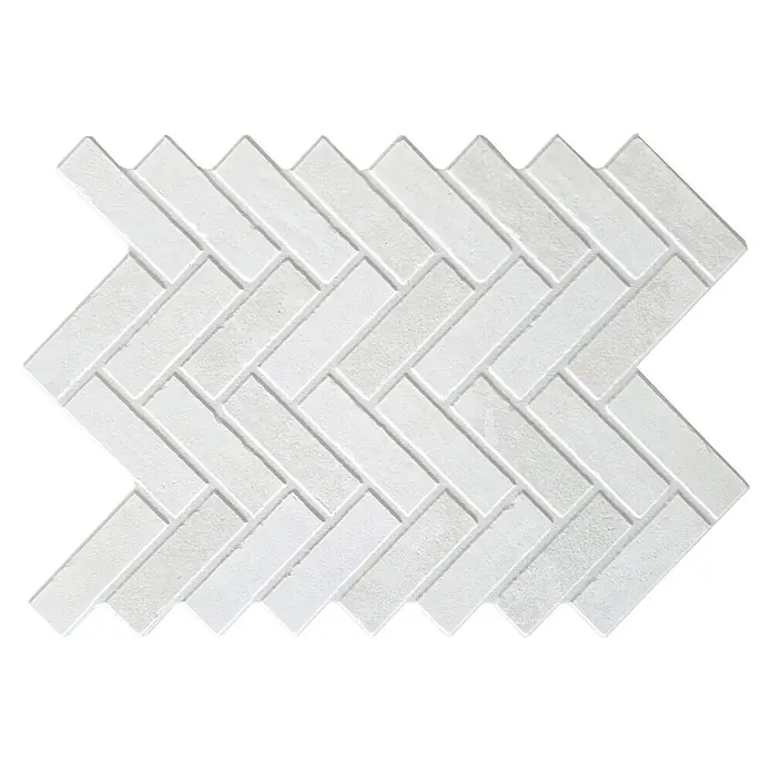 Wandfliese Cello Fischgrät - 40 x 60 cm, Bianco, Glänzend - Weiße, strukturierte U-Bahn-Fliesen im Fischgrätmuster.