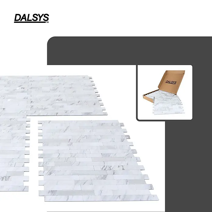 Dalsys Wandfliese 1m² Selbstklebende Fliesen Marmor- und Steinoptik 11 Stück Weiß Silber - 29,2 x 29,8 cm, Weiß - DALSYS Mosaikfliesen aus weißem Marmor und deren Kartonverpackung.