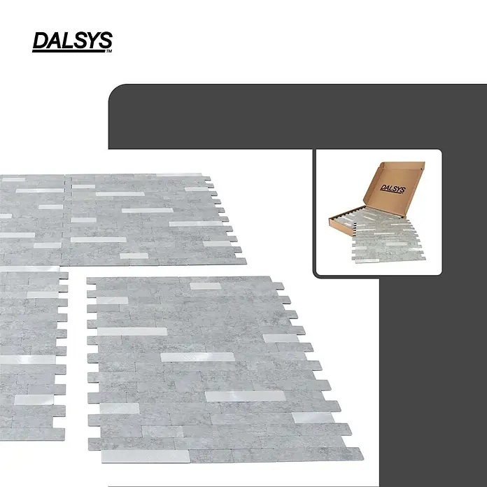 Dalsys Wandfliese 1m² Selbstklebende Fliesen Marmor- und Steinoptik 11 Stück Hellgrau Silber - 29,2 x 29,8 cm, Silber - DALSYS Verbundmosaikfliesen aus grauem Stein mit Silberakzenten, ausgelegt und in einer Schachtel.