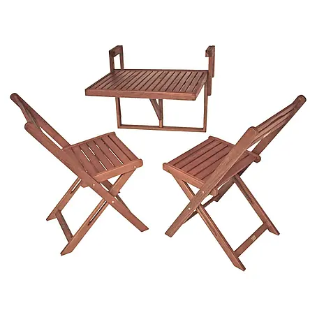 Jardinion  Gartentisch-Set Balkonhängetisch Set 3-teilig Berkley Stühle, Klapptisch für Geländer Braun