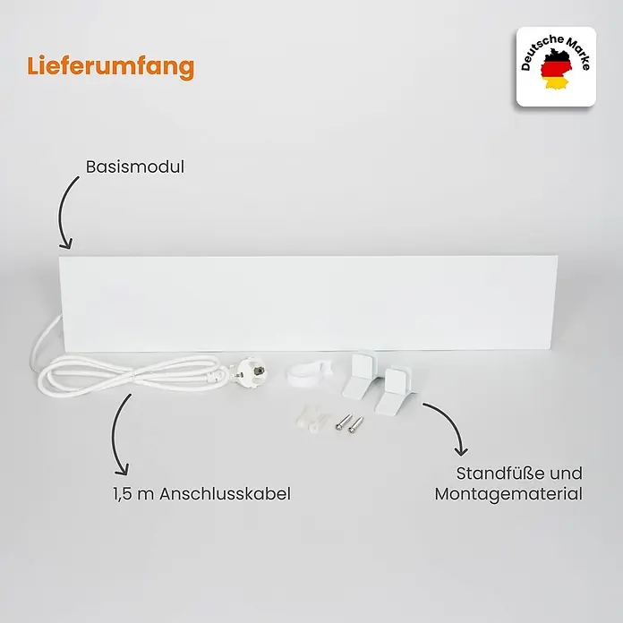 Dalsys Infrarotheizkörper Anti-Schimmel-Heizung 60W, 12 x 60 x 1,3cm, IP44 zertifiziert - Weiß - Weißes Heizpaneel mit 1,5m Stromkabel, Standfüßen und Montagematerial.