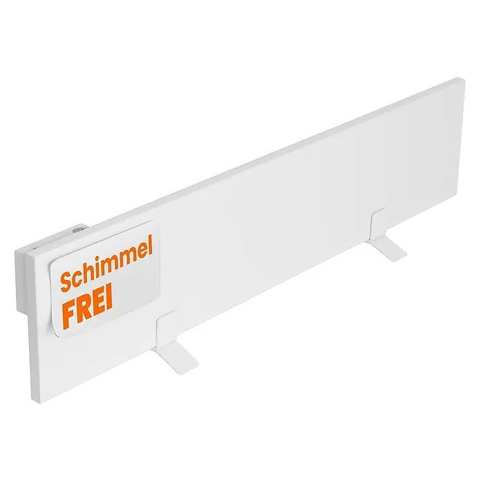 Dalsys Infrarotheizkörper Anti-Schimmel-Heizung 60W, 12 x 60 x 1,3cm, IP44 zertifiziert - Weiß - Weißer rechteckiger Paneelheizer mit „Schimmel FREI“-Aufschrift.