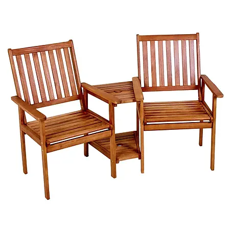 Jardinion  Gartentisch-Set Doppelsessel Tisch 160cm x 77cm x 96cm Eukalyptus Grandis Braun