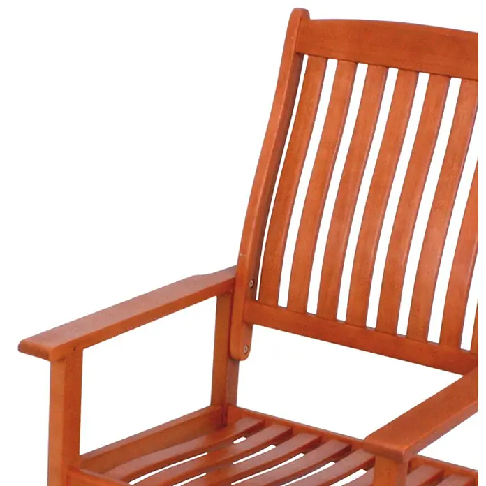 Jardinion Gartenliege Schaukelstuhl 62cm x 93cm x 105cm Wippstuhl, Relaxsessel Eukalyptusholz FSC - Braun, Holz - Rötlich-brauner Holz-Sessel mit Lamellenrückenlehne und Sitzfläche, und Armlehnen.