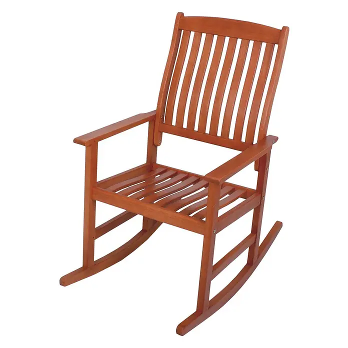 Jardinion Gartenliege Schaukelstuhl 62cm x 93cm x 105cm Wippstuhl, Relaxsessel Eukalyptusholz FSC - Braun, Holz - Teakholz-Schaukelstuhl mit Lattenrostsitz und Rückenlehne.