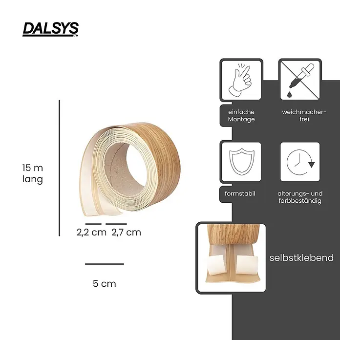 Dalsys Weichsockelleiste 15m Weichsockelleiste selbstklebend Eiche -  - Selbstklebendes Kantenband in Holzoptik als Rolle.