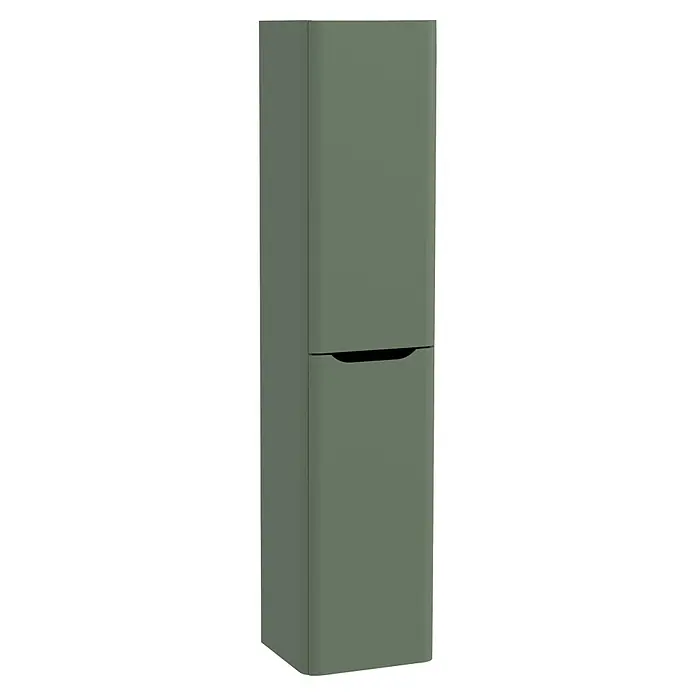 VitrA Integra Round Hochschrank - B x T x H: 40 x 37 x 180 cm, Moosgrün, DIN Anschlag: Rechts, Inklusive 4 Glaseinlegeböden - Grüner zweitüriger Kühlschrank mit integriertem Griff.