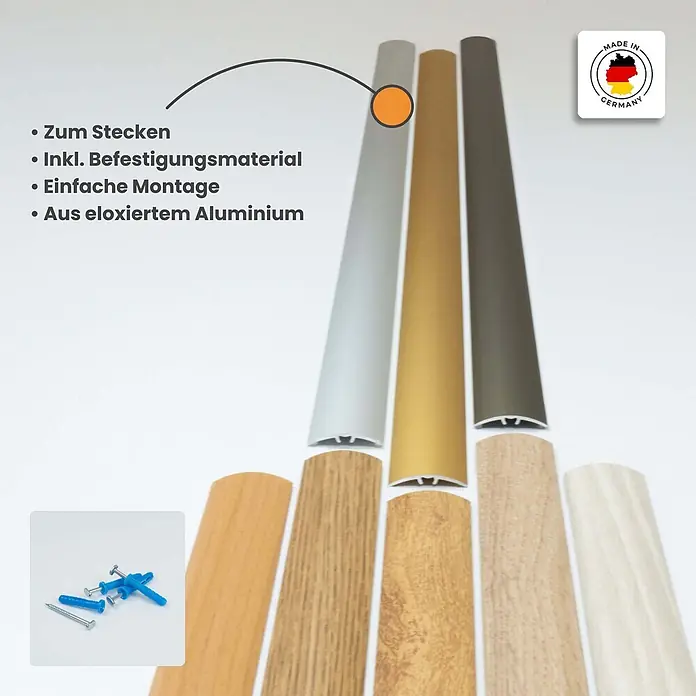Dalsys Abschlussleiste 90cm Übergangsprofil 50mm Buche -  - Eloxierte Aluminium-Bodenprofile in Silber, Gold und Dunkelgrau, mit passenden Holzoptik-Einlagen und Montagematerial.