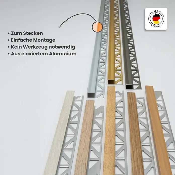 Dalsys Abschlussleiste 100cm Abschlussprofil Land-Eiche -  - Eloxiertes Aluminium-Fliesenprofil in Metall- und Holzoptik für einfache, werkzeuglose Montage.