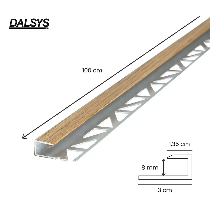 Dalsys Abschlussleiste 100cm Abschlussprofil Eiche -  - DALSYS Aluminiumprofil in Holzoptik, 100cm, 8mm hoch und 3cm breit, ideal für Fliesenabschlüsse.