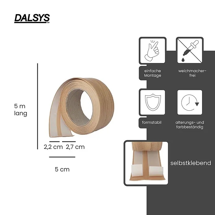 Dalsys Weichsockelleiste 5m Weichsockelleiste selbstklebend Buche -  - Selbstklebendes Kantenband in Holzoptik aufgerollt, 5m lang, mit angegebenen Breiten.