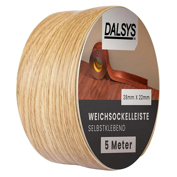 Dalsys Weichsockelleiste 5m Weichsockelleiste selbstklebend Eiche -  - Gerollte selbstklebende Weichsockelleiste mit heller Holzmaserung, 28x22mm, 5 Meter.