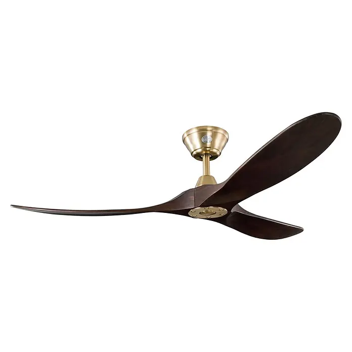 Vam Deckenventilator Energiespar Deckenventilator KOA messing Walnuss 152 cm - Walnuss, 1.530 mm, 27 W - Eleganter Deckenventilator mit drei geschwungenen dunklen Holzflügeln und messingfarbenem Motorgehäuse.