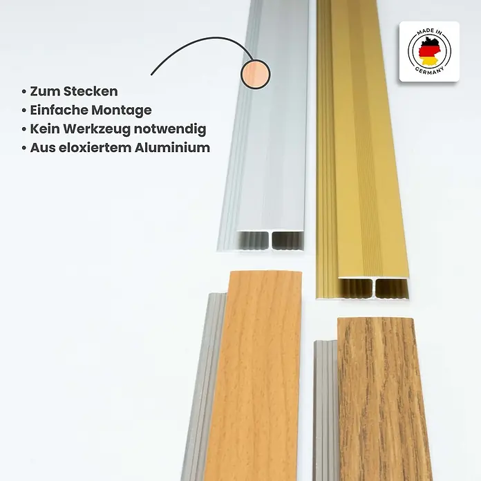 Dalsys Abschlussleiste 100cm Übergangsprofil, Verbindungsprofil Aluminium Buche -  - Eloxierte Aluminium-Übergangsprofile in Silber, Gold und Holzoptik, für werkzeuglose Click-Montage.
