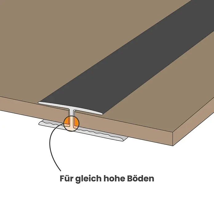 Dalsys Abschlussleiste 100cm Übergangsprofil, Verbindungsprofil Aluminium Buche -  - T-Übergangsprofil, dunkelgrau mit silberner Basis, für Bodenbeläge gleicher Höhe.
