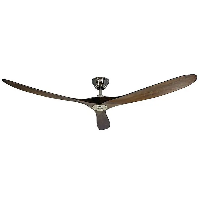 Vam Deckenventilator Energiespar Deckenventilator KOA Nickel 178 cm - Naturholz, 1.780 mm, 27 W - Dreiflügeliger Deckenventilator mit dunklen Holzblättern und gebürstetem Metallgehäuse.