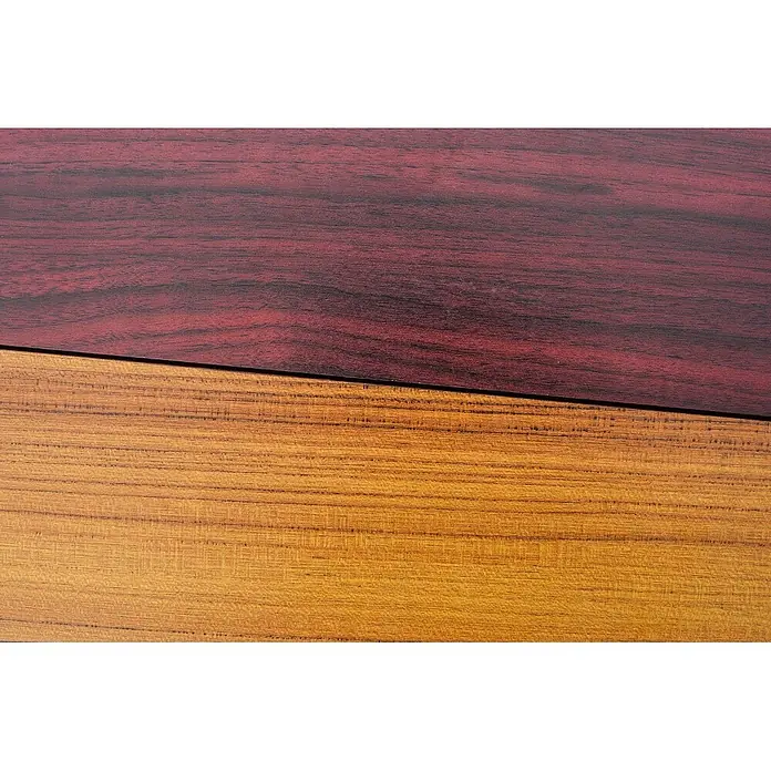 Vam Deckenventilator Energiespar Deckenventilator FACTORY chrome 132 cm Teak-Rosenholz - TEAK-ROSENHOLZ, 1.320 mm, 31 W - Zwei Holzplatten, eine dunkelrotbraun und eine goldbraun, mit ausgeprägten Holzmaserungen.