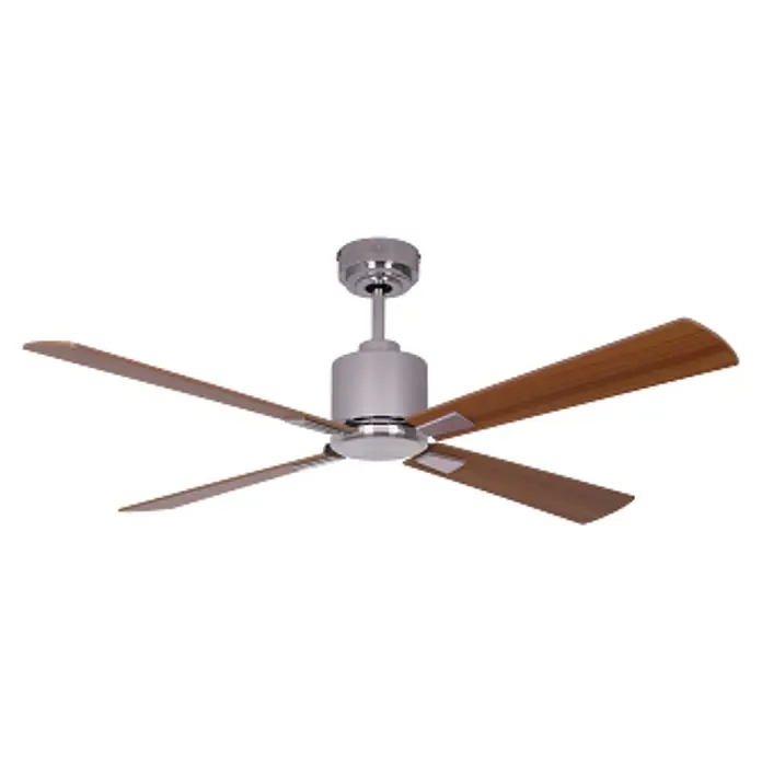 Vam Deckenventilator Energiespar Deckenventilator FACTORY chrome 132 cm Teak-Rosenholz - TEAK-ROSENHOLZ, 1.320 mm, 31 W - Moderner silberner Deckenventilator mit vier braunen Holzflügeln.